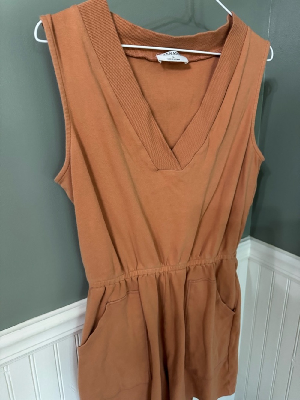 ZENANA V-Neck Sleeveless Romper in Warm Rust Large - Picture 3 of 5